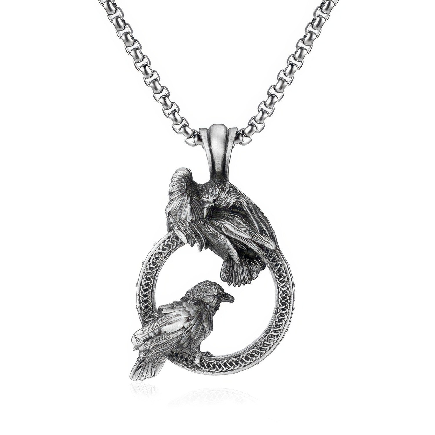 Gothic Punk Raven Pendant Pewter Necklace