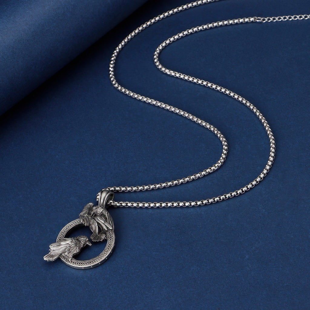 Gothic Punk Raven Pendant Pewter Necklace