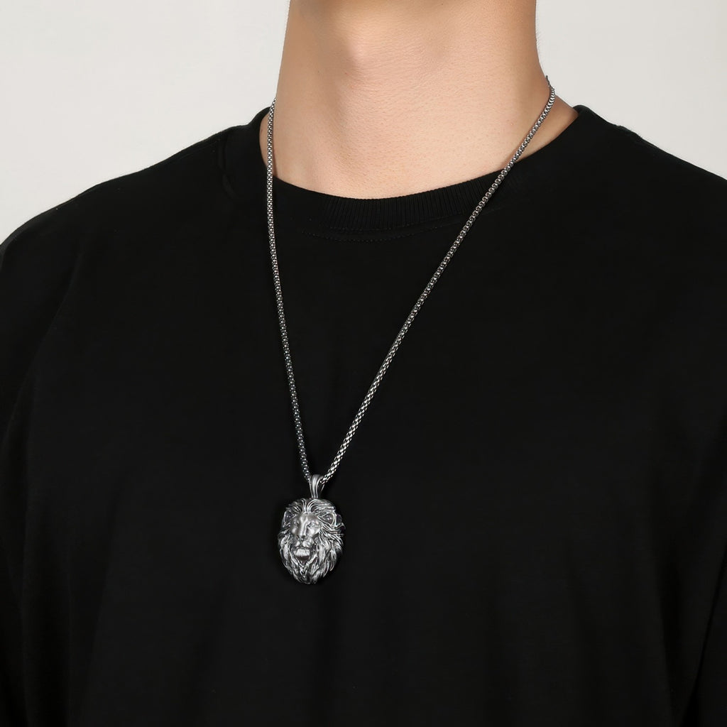 Hip Hop Punk Lion Head Pendant Necklace