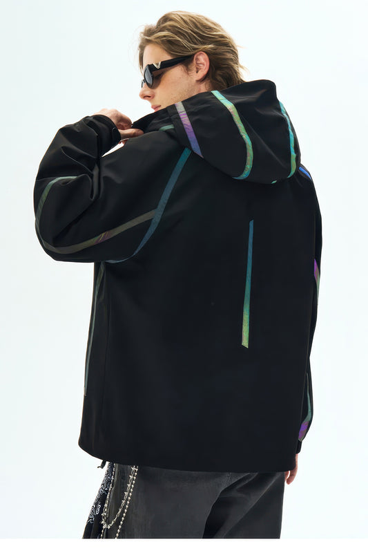 Iridescent Rainbow Reflective Tactical Techwear Waterproof Shell Jacket