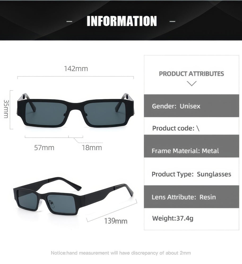 Metal Square Wide Leg Sunglasses Retro Fashion Eyewear