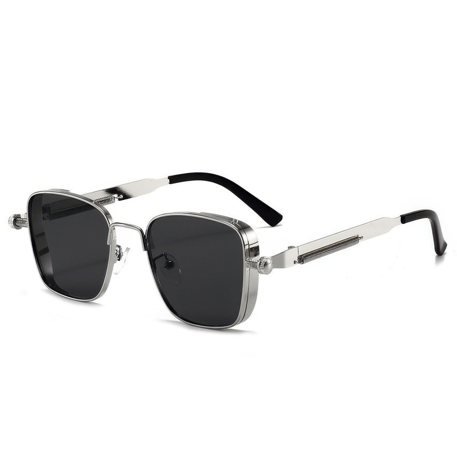 Retro-Square-Steampunk-Metal-Sunglasses--Unisex-Eyewear-Corlor-Sliver-Black-Glass