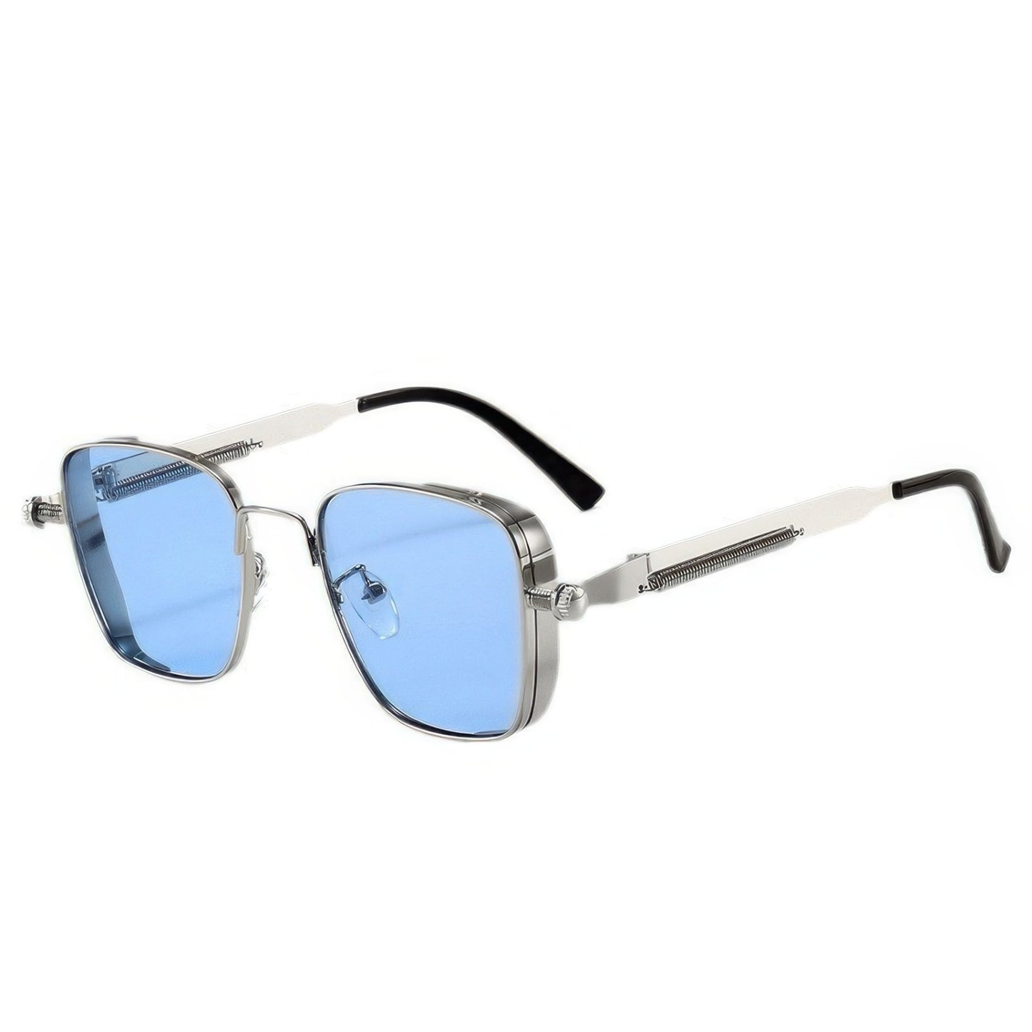 Retro-Square-Steampunk-Metal-Sunglasses--Unisex-Eyewear-Corlor-Sliver-Blue-Glass