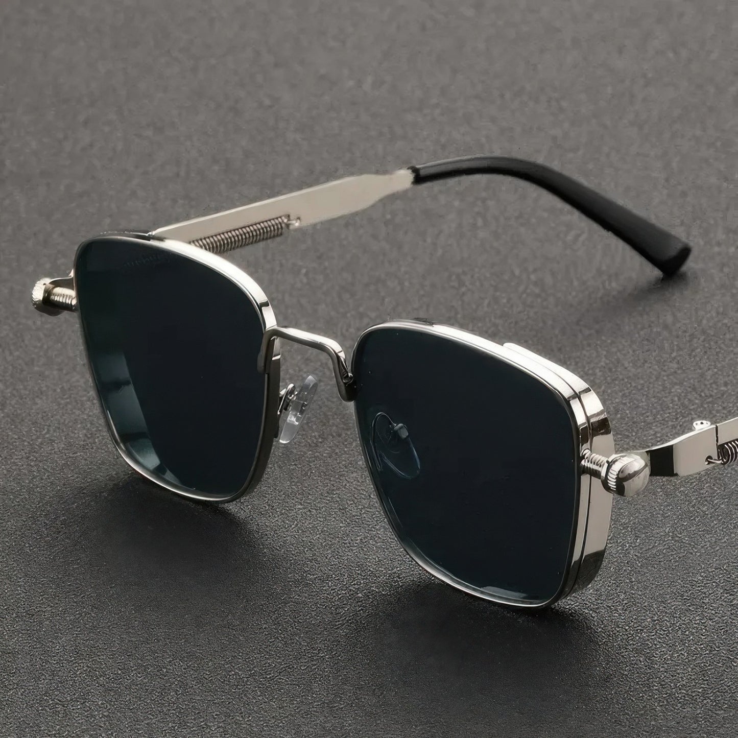 Retro-Square-Steampunk-Metal-Sunglasses--Unisex-Eyewear-Corlor-Sliver-Gray-Glass