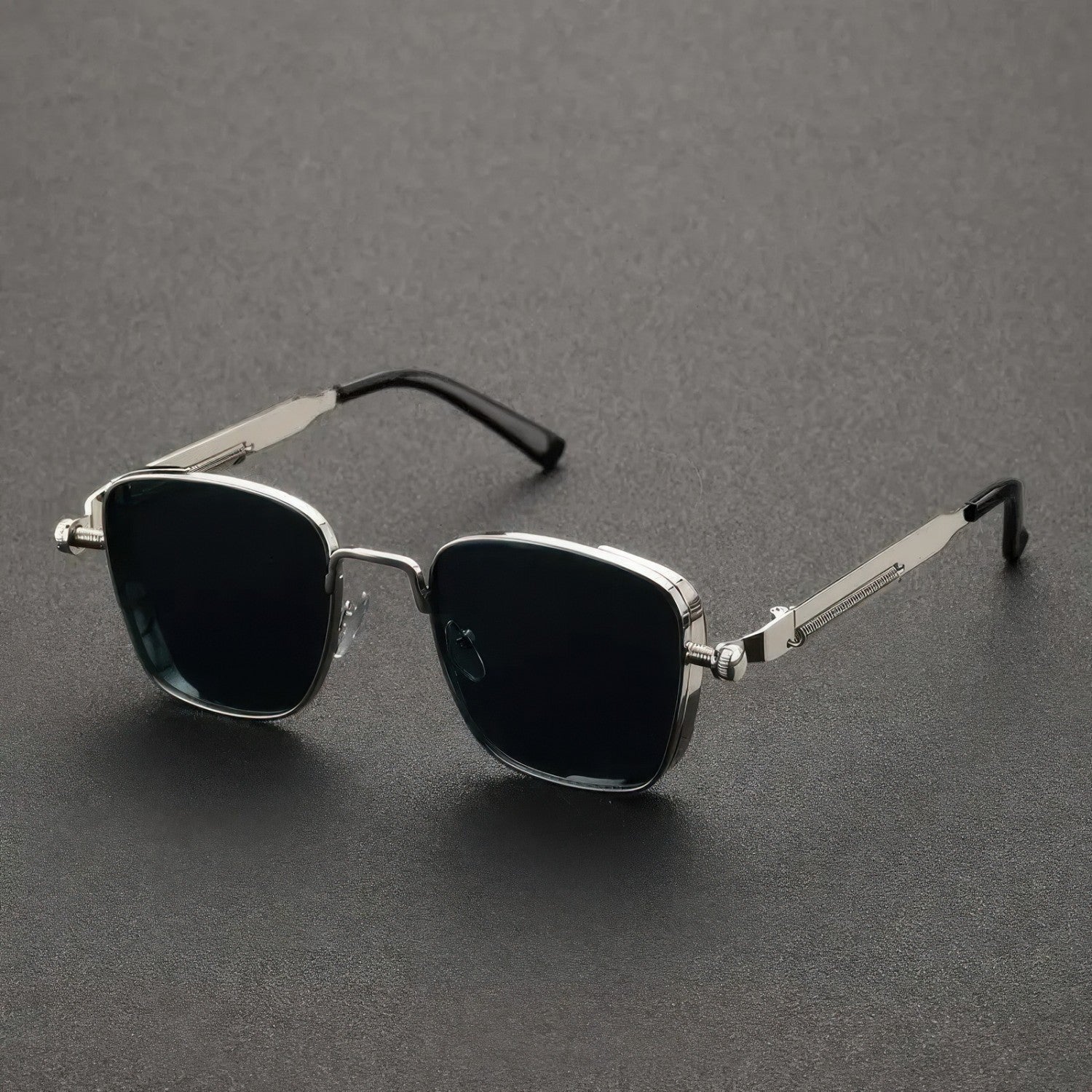 Retro-Square-Steampunk-Metal-Sunglasses--Unisex-Eyewear-Corlor-Sliver-Gray-Glass