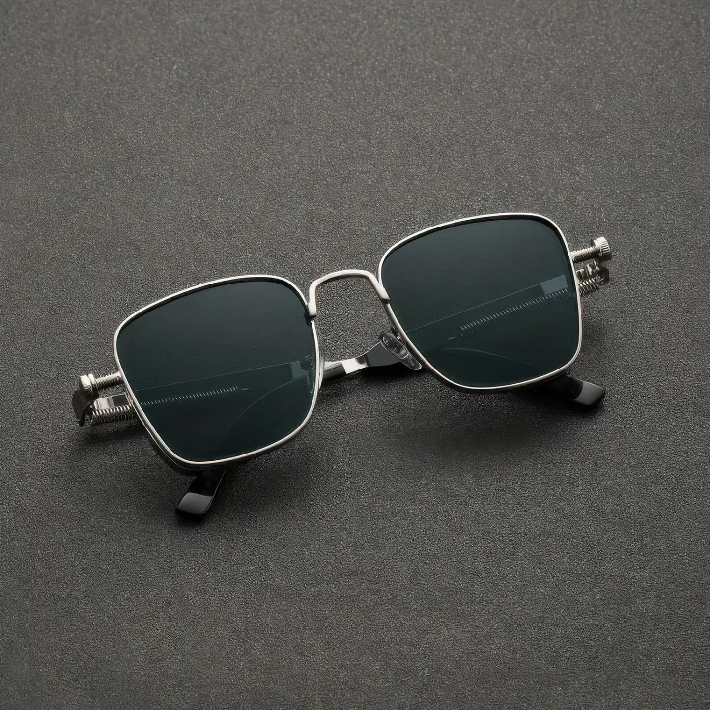 Retro-Square-Steampunk-Metal-Sunglasses--Unisex-Eyewear-Corlor-Sliver-Gray-Glass