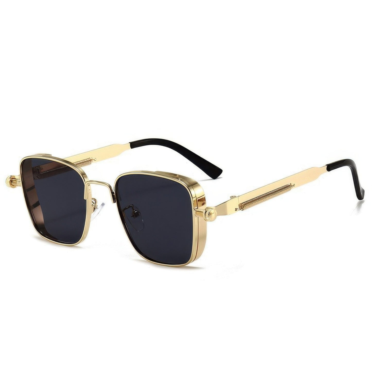 Retro-Square-Steampunk-Metal-Sunglasses--Unisex-Eyewear-Corlor-Gold-Black-Glass