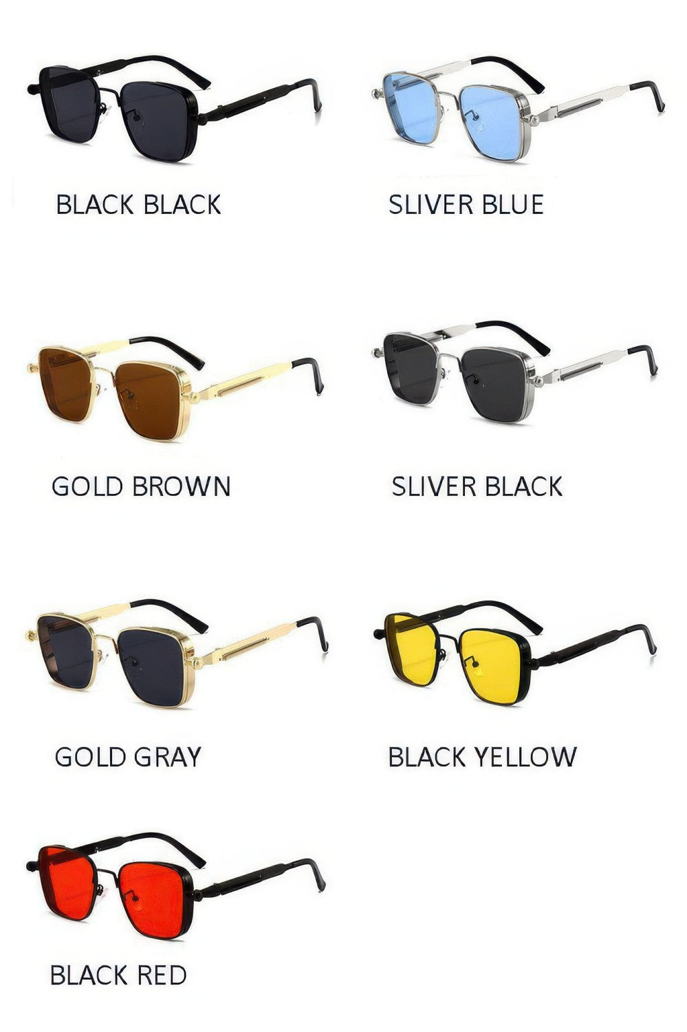 Retro-Square-Steampunk-Metal-Sunglasses--Unisex-Eyewear-Corlor-List