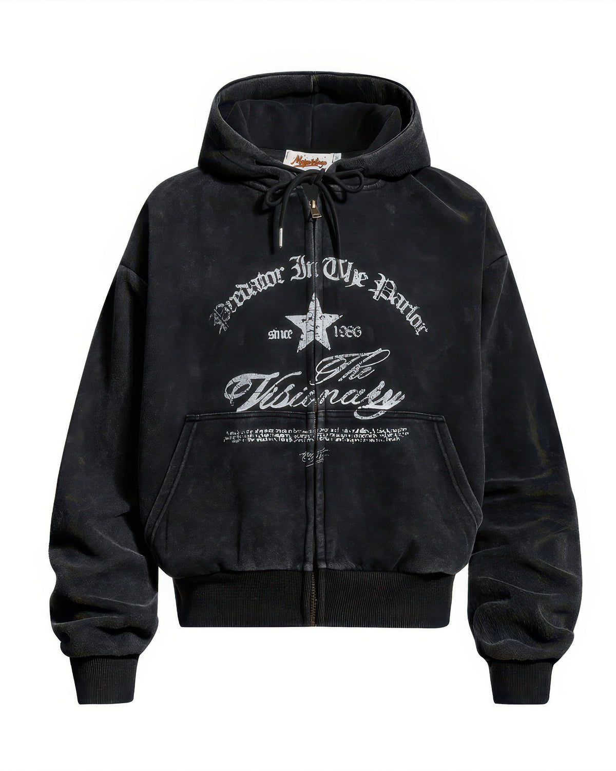 Vintage Washed Gothic Graphic Heavyweight Zip-Up Hoodie