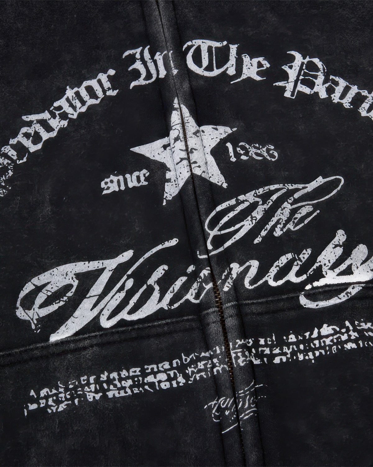 Vintage Washed Gothic Graphic Heavyweight Zip-Up Hoodie