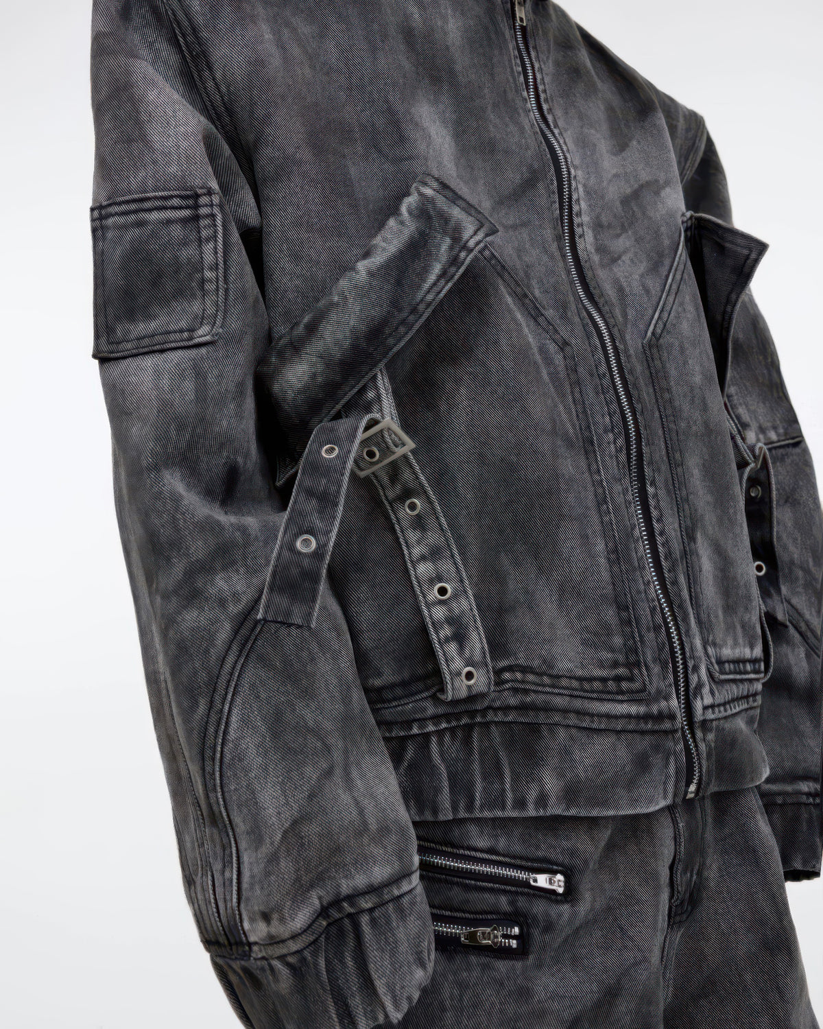 Washed Black Tactical Denim Jacket and Pants Set