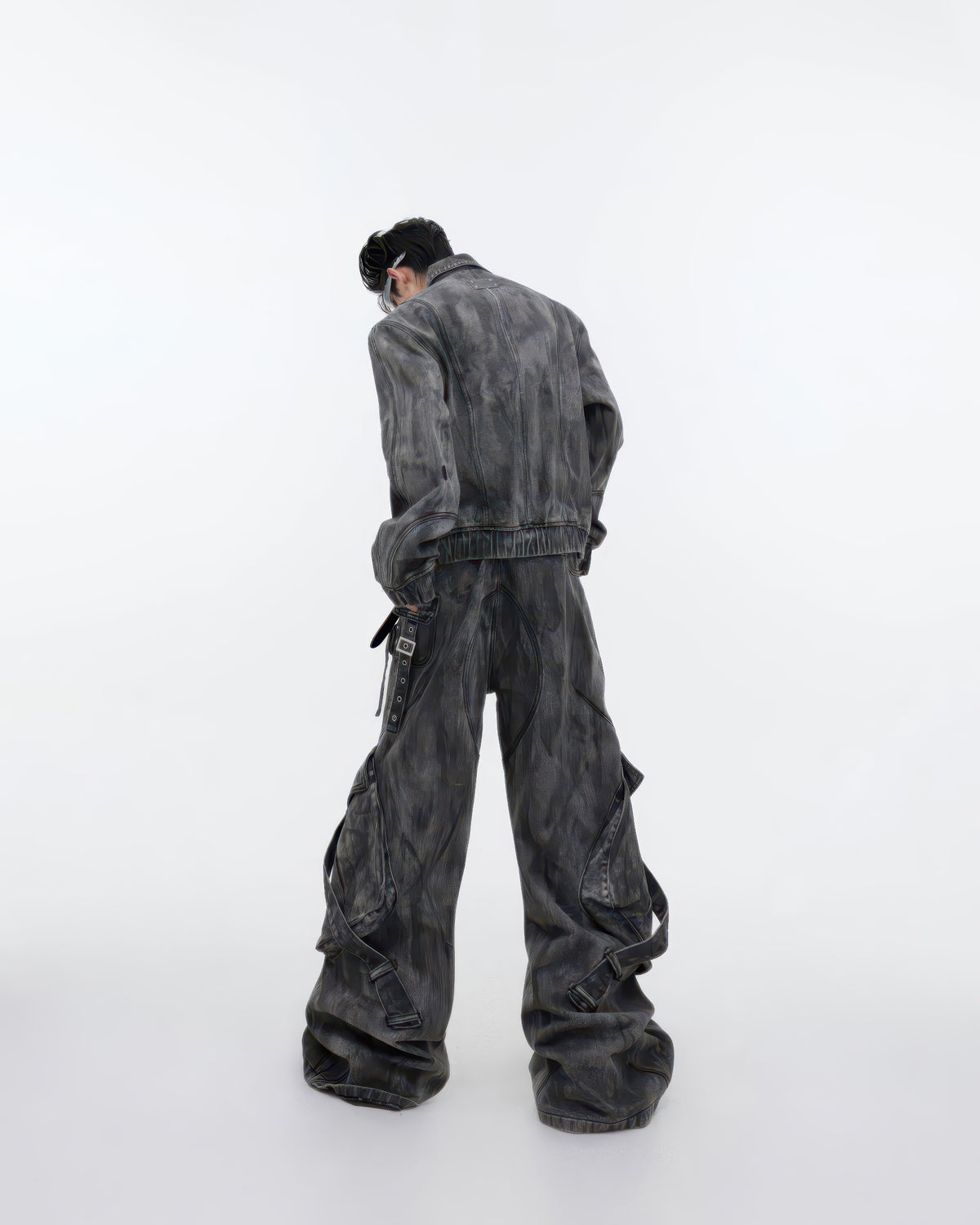 Washed Black Tactical Denim Jacket and Pants Set